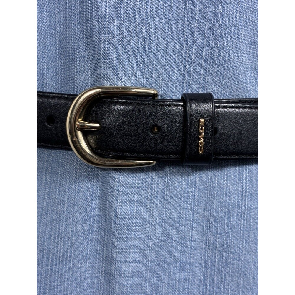 Authentic Coach Womens Black Leather Belt Sz S Gold Buckle Logo